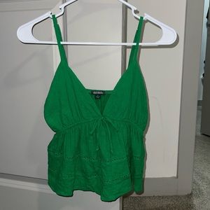 Wild Fable Green Tie Front Peplum Crop Cami Top